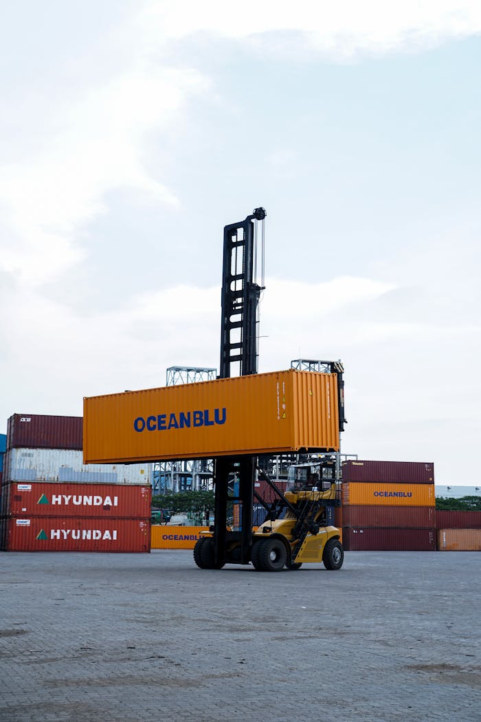 Forklift among Containers